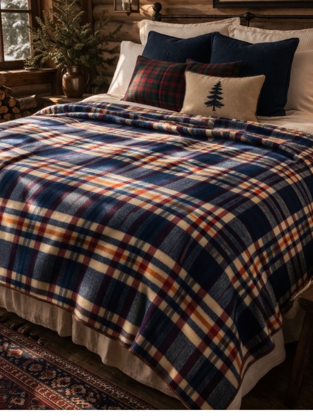 Cozy Wool Plaid Throw Blanket